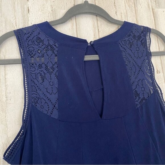 Signature Studio Swing Dress Navy Blue Lace Panels Keyhole Back Sleeveless Sz XL - Picture 4 of 8